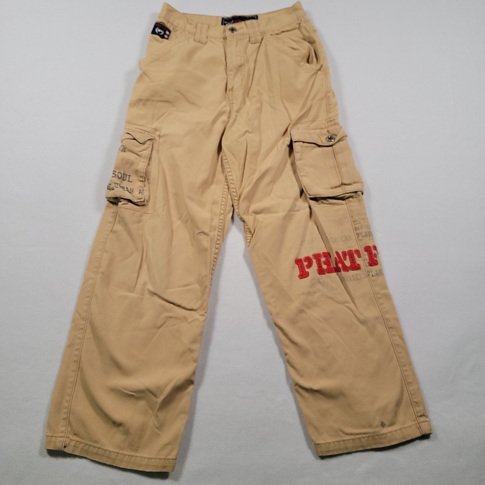 Phat Farm Kids Cargo Pants Size‎ 14 Tan Embroidered Logo Streetwear Y2K
